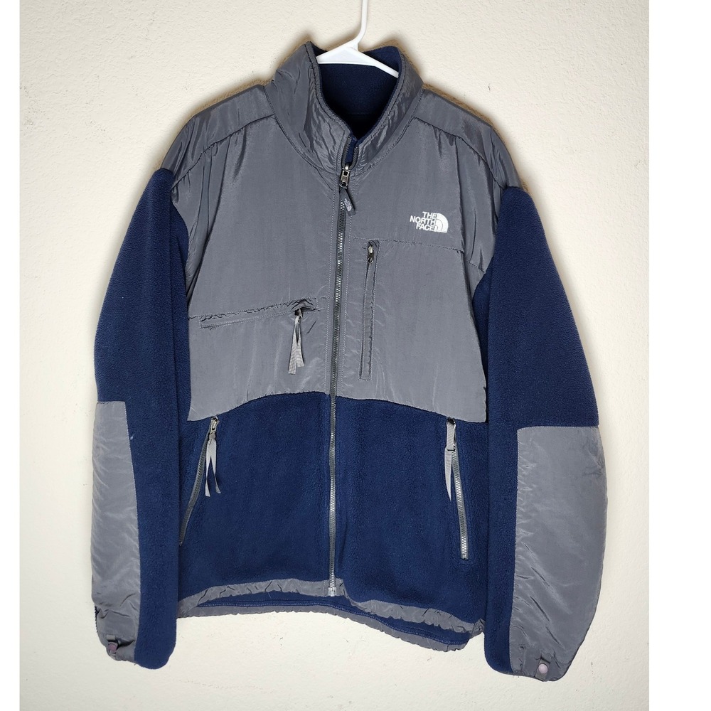 The North Face Denali Jacket Mens XL Grey Navy Blue Polartec Fleece Full Zip